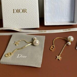 Stunning Dior Tribales Earrings - Pearls & Gold with Rhinestones
